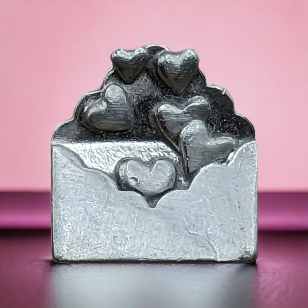 Silver Tone Love Letter Envelope Hearts Signed LCD Hat Lapel Backpack Pin Brooch